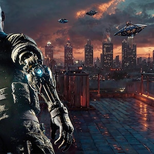 Futurystyczne wydruki sztuki cyfrowej Sci-Fi Cyberpunk - zestaw 3 plików do pobrania w wysokiej rozdzielczości