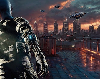 Futuristische sci-fi cyberpunk digitale kunstafdrukken - set van 3 downloadbare bestanden met hoge resolutie