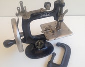 Antique Child 39 s Black Singer Sewing Machine - Cast Iron with Wood Crank Handle - In Good working order -