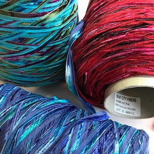 Ribbon Yarn - Silk City Fibers Card #3 “LUNA” Ribbon - 50 percent Cotton-40 percent Nylon  - 10 percent Polyamide  42 yards per ounce