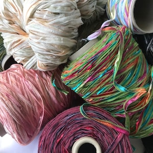 Silk City Fibers Card #1 - “LUNA” Ribbon - 50 percent Cotton-40 percent Nylon-10 percent Polyamide 42 yards per ounce