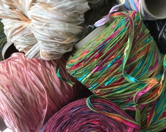 Silk City Fibers Card #1 - “LUNA” Ribbon - 50 percent Cotton-40 percent Nylon-10 percent Polyamide 42 yards per ounce