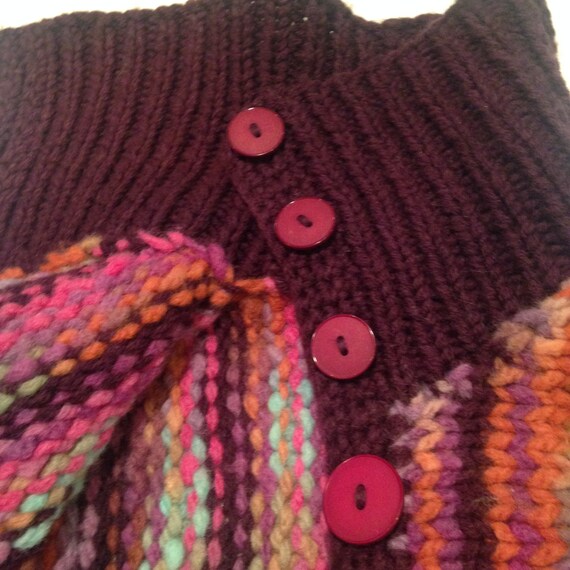 Vintage Wine/Multi Color Hand Knit Winter Jacket … - image 3