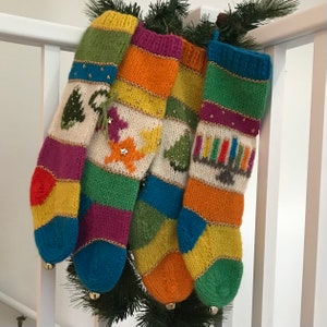 Southwest Fiesta Brite Color Christmas Stockings-Made with Icelandic Wool & Gold Metallic-Personalized with Embellishments - Michigan Made