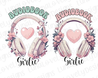 Audiobook Girlie Floral PNG Designs: Bookish POD (Digital Download)
