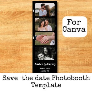 Photo Strip Save the Date, Photo Booth Save the Date, Photo Save The Date Template, Minimalist Save The Date, Editable template for canva