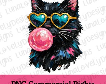 Black Cat Bubblegum PNG, Whimsical Acrylic Pet Art Clipart (Digital Download)