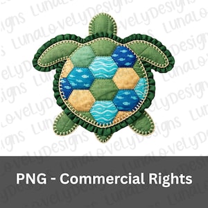 Faux Patchwork Sea Turtle PNG, Ocean Animal Fabric Quilt Digital Download, Marine Applique