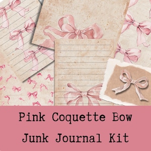 Junk Journal, Pink Coquette Bow, Rustic Journal Pages, Cute Journal, Junk Journal Kit, Scrapbook Kit, Journaling Supplies, PRINTABLES