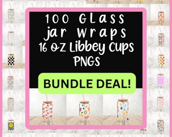 100 Libbey Glass Can Wraps: 16oz PNG Bundle (Digital Download)