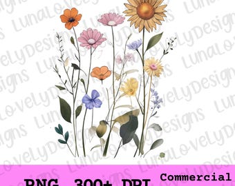 Floral Cottagecore PNG: Spring Wildflower Sublimation Design (Digital Download File