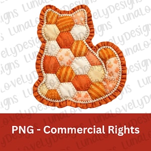 Faux Patchwork Cat PNG, Kitten Fabric Quilt Digital Download, Pet Animal Applique