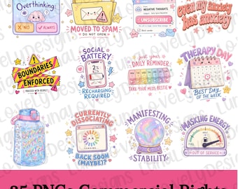 25 Hand-Drawn Meltdown PNGs | Funny Mental Health Clip Art, Overthinking, Dissociating, Commercial Use
