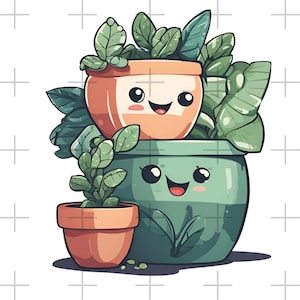 Kawaii Plant PNG, Cartoon Illustration (Digital Download)