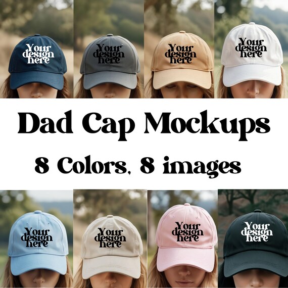 8 Colors Hat Mockup: Yupoong 6245CM Dad Cap Baseball (Female Mockup)