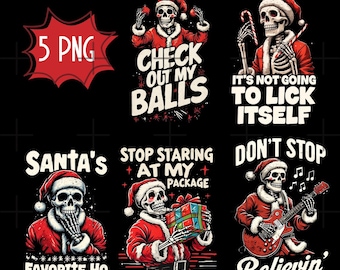 Snarky Santa Skeleton PNG Bundle: Funny Christmas Humor (Digital Download)