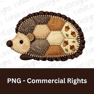 Faux Patchwork Hedgehog PNG, Woodland Animal Fabric Digital Download, Forest Creature