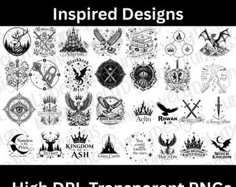 Throne of Glass PNG Bundle, 30 Images, Black Book Quote Designs, Transparent Background