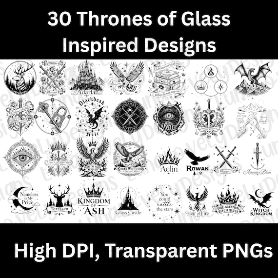Throne of Glass PNG Bundle, 30 Images, Black Book Quote Designs, Transparent Background