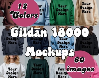 Gildan 18000 tröjmodellpaket: 60 bilder, 12 färger