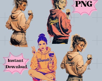 Sassy Wine PNG Bundle: Retro Shirt Designs (Digital Download)