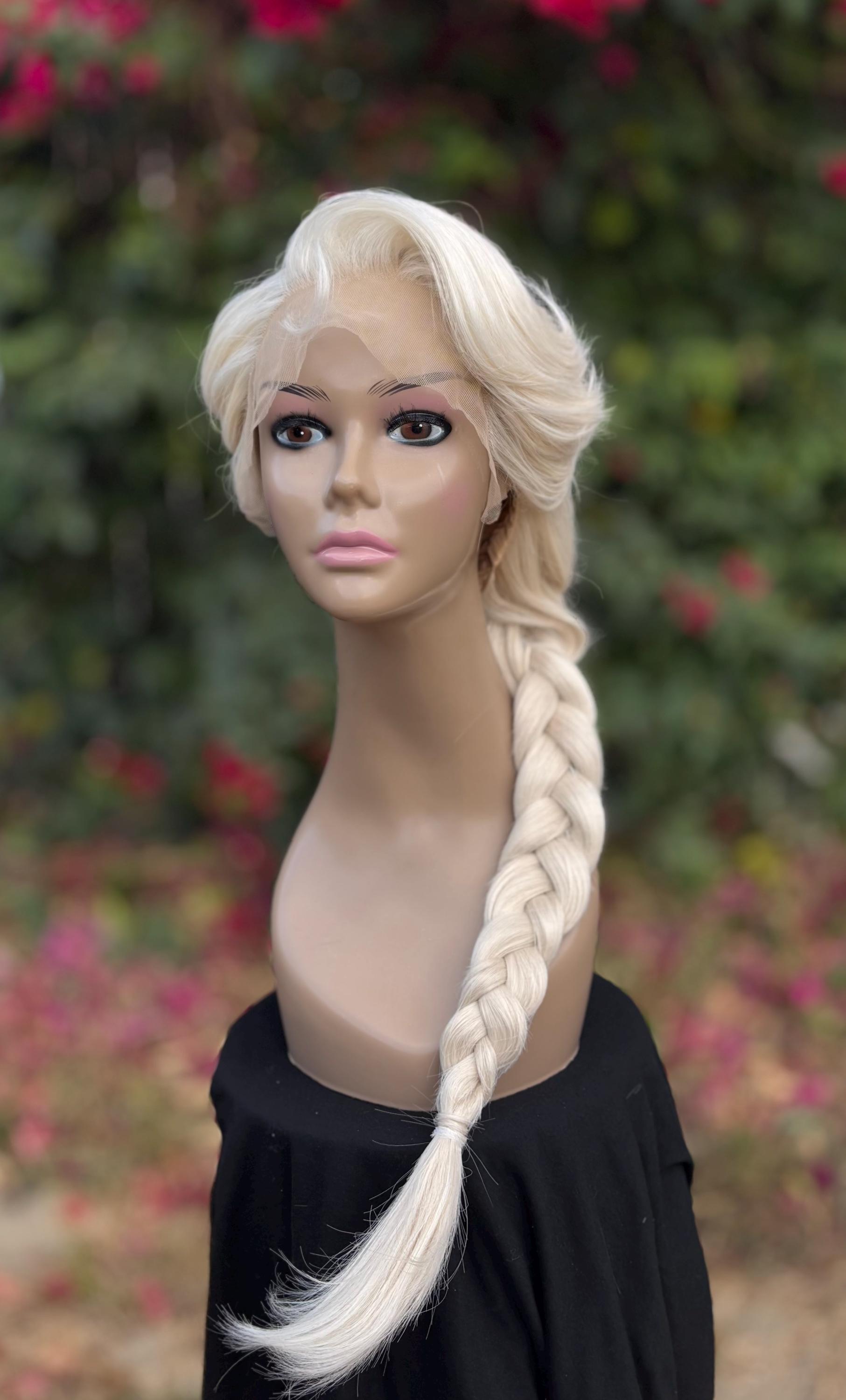 Women Blonde Braided Wig with Snowflake Hairpin Cosplay Costume Accessory Elara Frost Cosplay Wig | Platinum Blonde Tulle Braid - Etsy main image 3