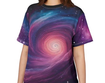 Vortex Galaxy Swirl T-Shirt - Unisex Cosmic All-Over Print,Galaxy shirts ,universe shirts,Cosmic Vortex Galaxy T-Shirt – Space Lovers' Dream