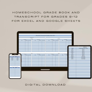 Digital Homeschool Grade book and Transcript for Grades 9-12 Excel and Google Sheets