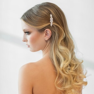 Wedding Pearl Hair Clip, Wedding Hair Accessory, CZ Pearl Bridal Hair Clip, Crystal Hair Clip, Wedding Headpiece image 2