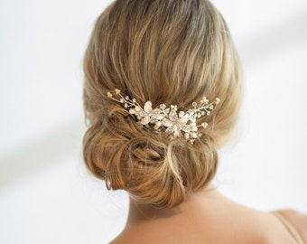 Wedding Hair Comb, Silver Wedding Headpiece, Crystal Pearl Bridal Comb, Gold Bridal Headpiece, Rose Gold Pearl Bridal Comb