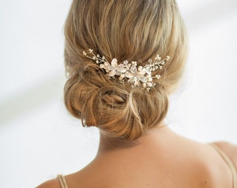 Wedding Hair Comb, Silver Wedding Headpiece, Crystal Pearl Bridal Comb, Gold Bridal Headpiece, Rose Gold Pearl Bridal Comb