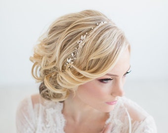 Bridal Hair Vine, Crystal Bridal Headpiece, Silver Bridal Leaf Headband, Gold Wedding Hair Accessory, Crystal Hair Vine For Bride