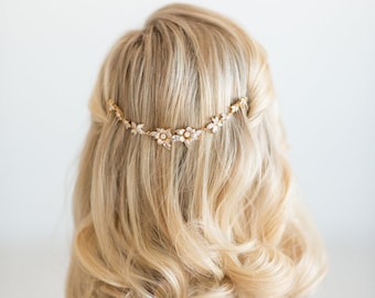Bridal Headpiece with Cubic Zirconia, Wedding Hair Vine, Gold Wedding Headpiece, Cubic Zirconia Bridal Hair Comb