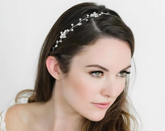 Wedding Hair Vine,  Gold Bridal Headpiece, Silver Bridal Headband, Wedding Gold Leaf Hairpiece, Crystal Hair Vine