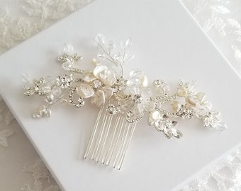 Freshwater Pearl Bridal Hair Comb, Pearl Crystal Hair Comb, Pearl Wedding Hair Accessory, Pearl Wedding Headpiece for Bride