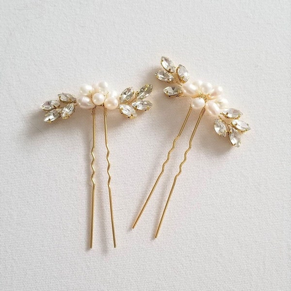 Pearl Wedding Hair Pins, Crystal Bridal Hair Pins, Freshwater Pearl Bridal Hair pins, Pearl Crystal Wedding Hair Pins