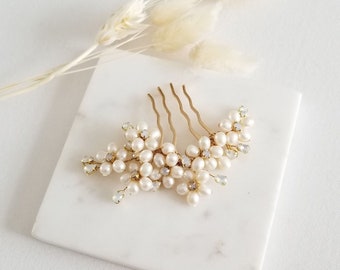 Freshwater Pearl Wedding Hair Comb, Small Pearl Crystal Bridal Hair Comb, Pearl Hair Comb for Bride