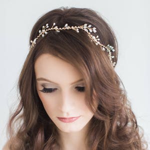 Pearl Wedding Hair Vine, Boho Bridal Headpiece, Freshwater Pearl Headband, Gold Hairpiece For Bride, Pearl Crystal Hair Vine