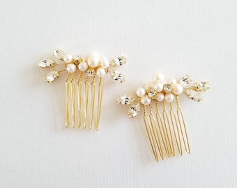 Wedding Hair Comb, Gold Freshwater Pearl Bridal Hair Comb, Silver Small Pearl Hair Comb