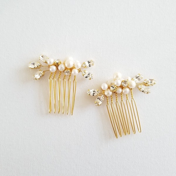 Wedding Hair Comb, Gold Freshwater Pearl Bridal Hair Comb, Silver Small Pearl Hair Comb