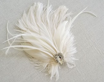 Feather Headpiece For Bride, Feather Crystal Wedding Hair Accessory, Feather Facinator Hair Clip for Wedding