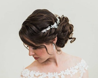 Crystal Vine Headpiece, Wedding Headband, Bridal Rhinestone Headband, Ribbon Headband