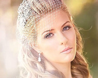 Wedding Birdcage Veil, Veil With Rhinestones, Short Veil Wedding, Sparkle Veil, Net Bridal Veil