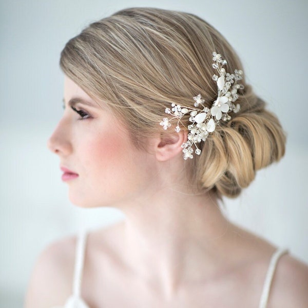 Bridal Hair Comb, Mother of Pearl Crystal Headpiece, Beaded Wedding Hairpiece, Hair Accessory For Bride