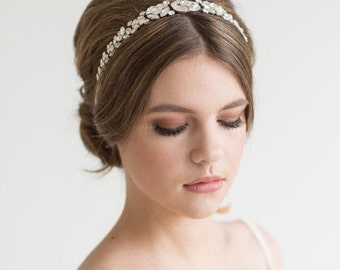 Crystal Wedding Headpiece, Rhinestone Bridal Ribbon Headband, Silver Rhinstone Wedding Hairpiece for Bride or Grad