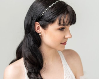 Pearl Wedding Headband, Thin Pearl Headband for Bride, Crystal Pearl Bridal Headband