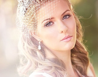 Wedding Birdcage Veil, Veil With Rhinestones, Short Veil Wedding, Sparkle Veil, Net Bridal Veil