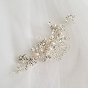 Pearl Bridal Hair Comb, Pearl and Crystal Comb For Bride, Rose Gold Wedding Hair Comb, Silver Wedding Comb image 6