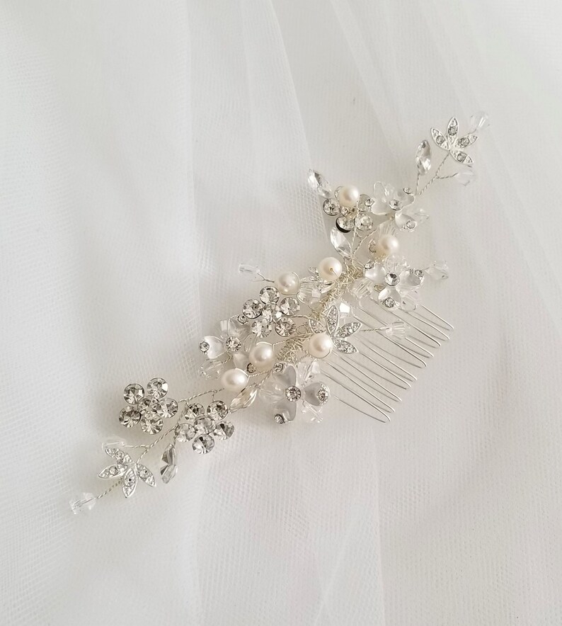 Pearl Bridal Hair Comb, Pearl and Crystal Comb For Bride, Rose Gold Wedding Hair Comb, Silver Wedding Comb image 6