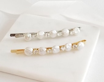 Pearl Wedding Hair Clip,  Freshwater Pearl Rhinestone Bobby Pin, Sold as Singles